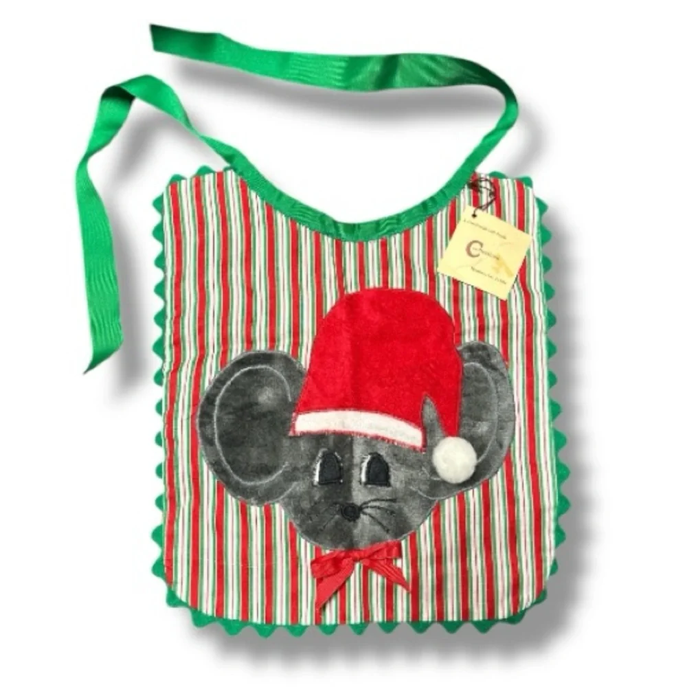 Ccollections Holiday Mouse Bib - Green, Red, Gray